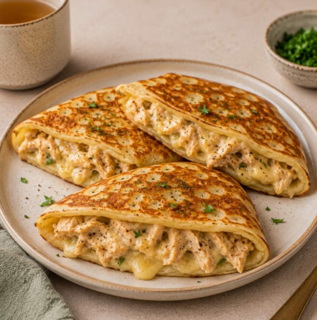 Cheesy Chicken Pancake Pockets