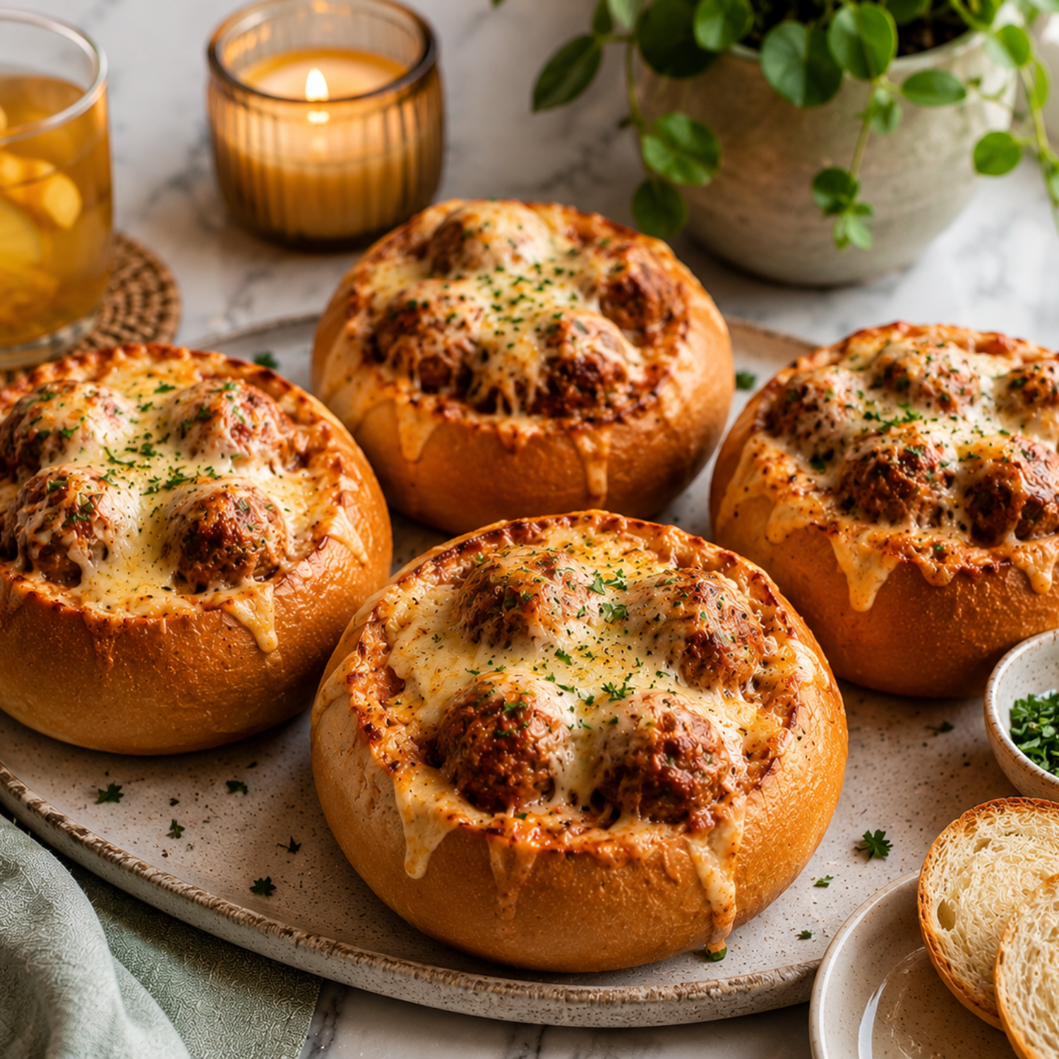 Meatball Bread Bowl Bake