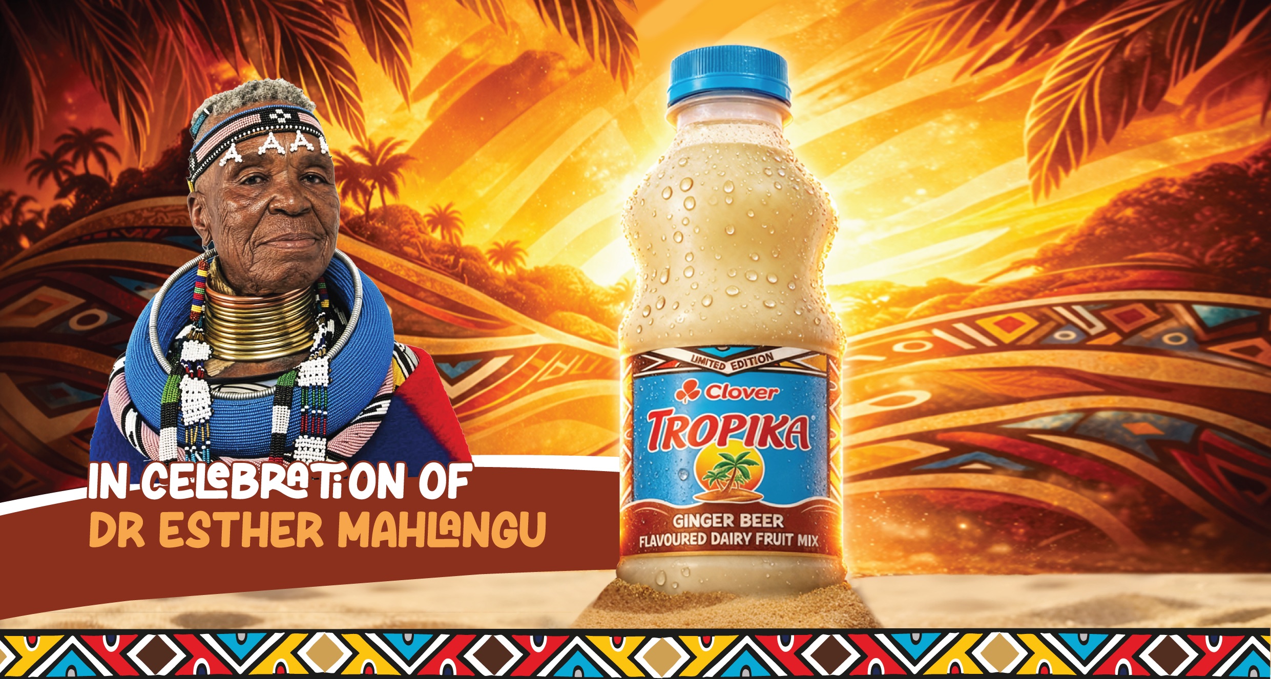 Tropika Ginger Beer flavour, featuring the iconic artistry of Dr Esther Mahlangu