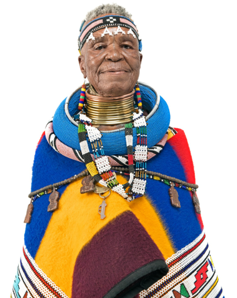 Fun fact: Instead of traditional paintbrushes, Dr Esther Mahlangu creates her intricate, precise geometric patterns using chicken feathers and thin twigs. Picture: Instagram@EstherMahlangu