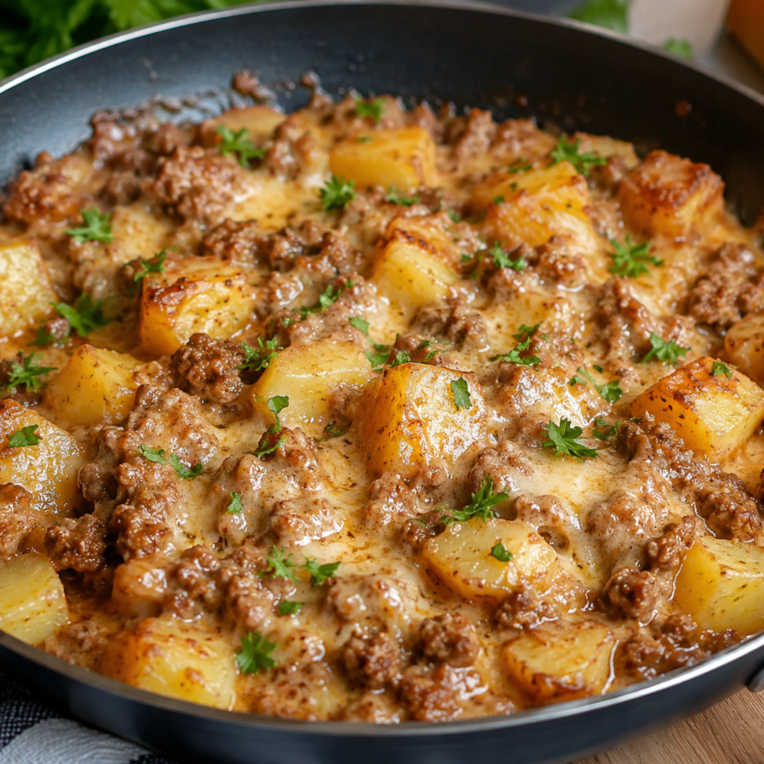 Creamy Garlic Beef & Potato Skillet