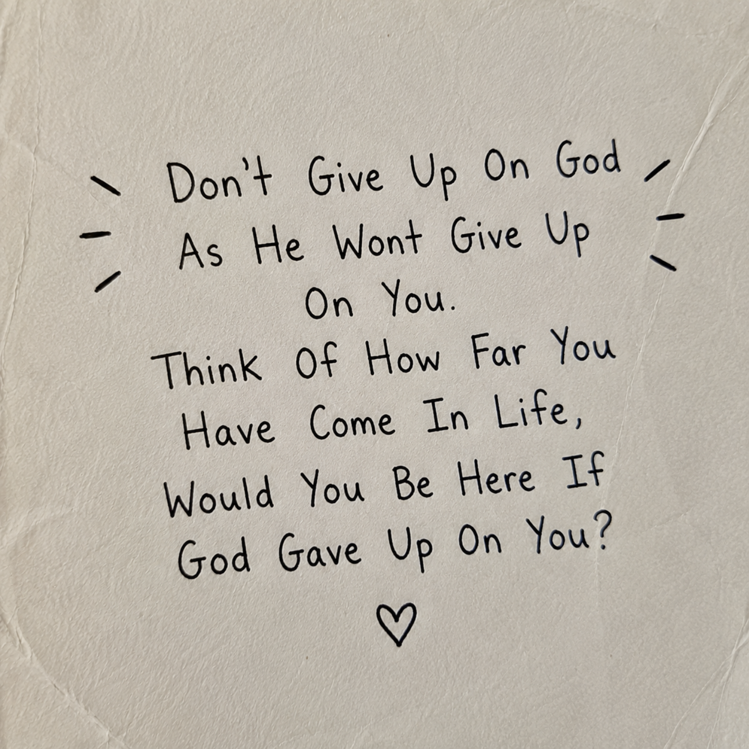 Don’t Give Up on God as He Won’t Give Up on You. Think of How Far You Have Come in Life, Would You Be Here if God Gave Up on You?