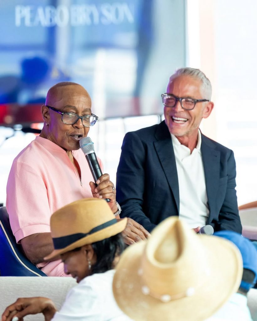 The late Peabo Bryson addressing the audience during an event, with Dave Koz standing alongside him. Picture: Instagram@DaveKoz
