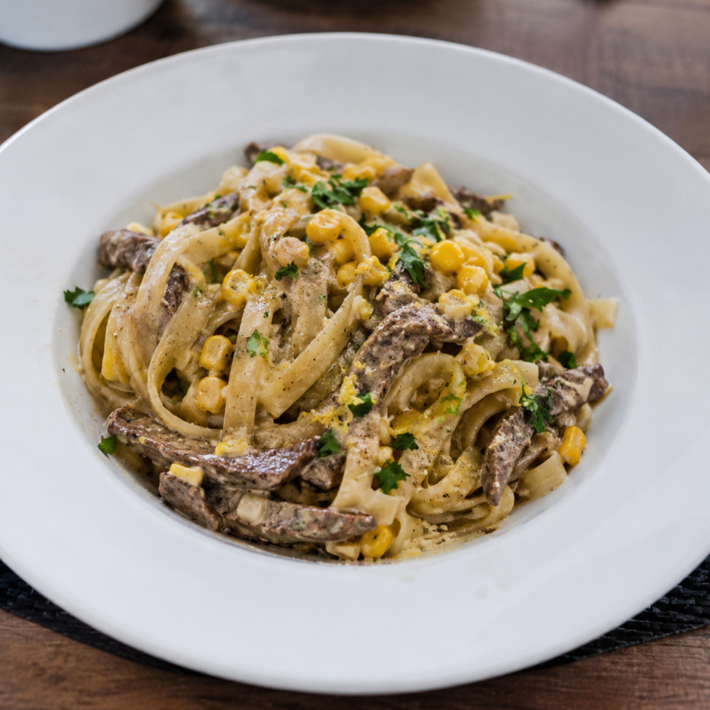 Creamy Lemon Beef & Sweet Corn Ribbon Toss