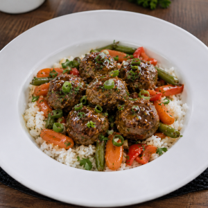 Today’s Tasty Pick: Savoury Honey Mustard Meatball & Garden Rice Bowl