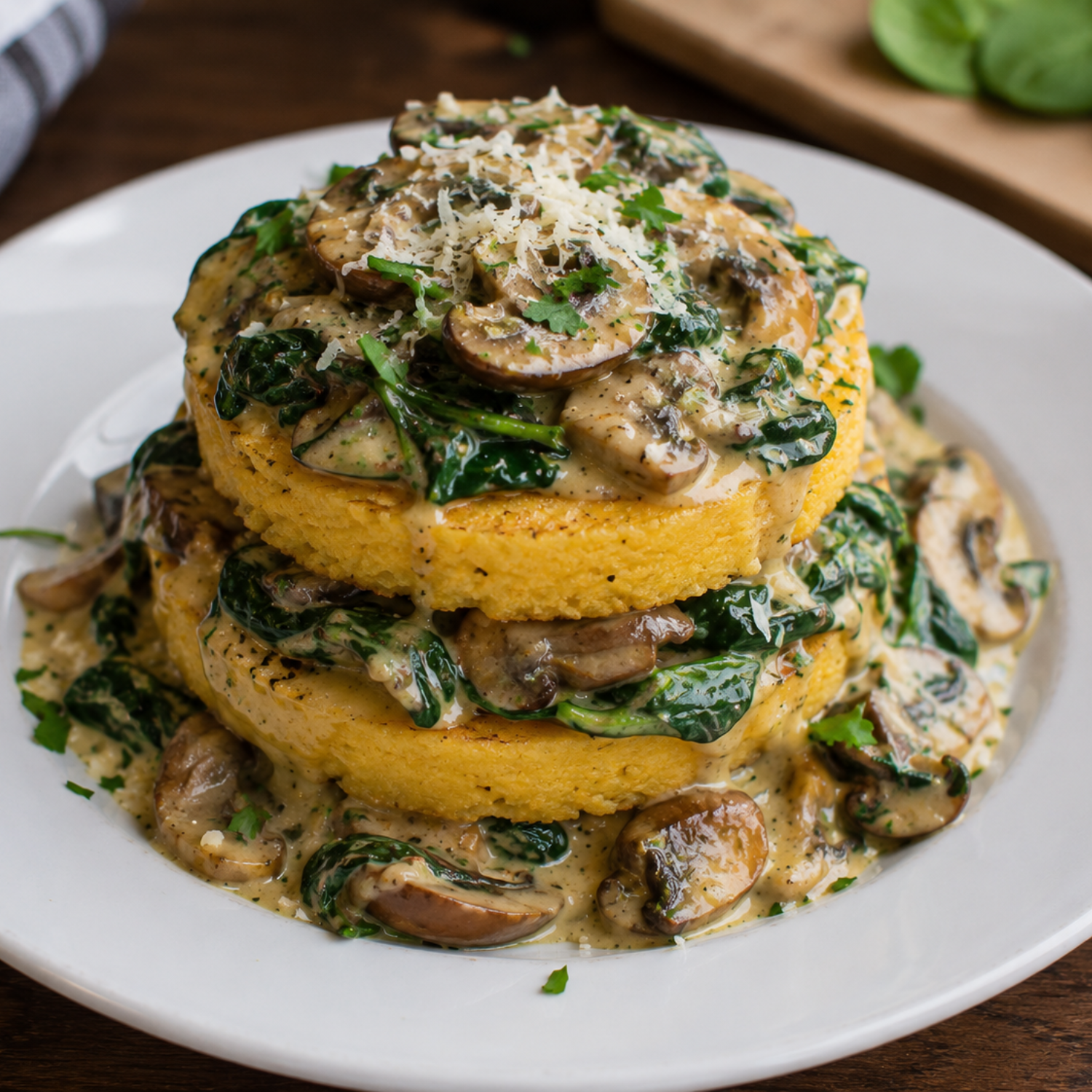 Spinach & Mushroom Polenta Stacks
