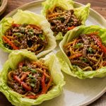 Sticky Apricot Beef Noodle Lettuce Cups