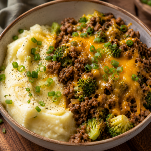Today’s Tasty Pick: Cheesy Beef & Broccoli Potato Mash Bowl
