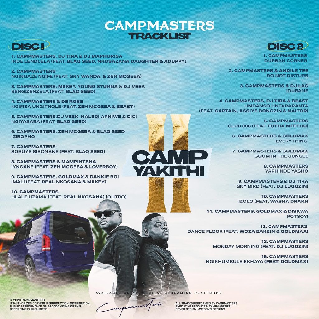 The 25-track tracklist for Campmasters’ upcoming album, “Camp Yakithi II.” Picture: Supplied